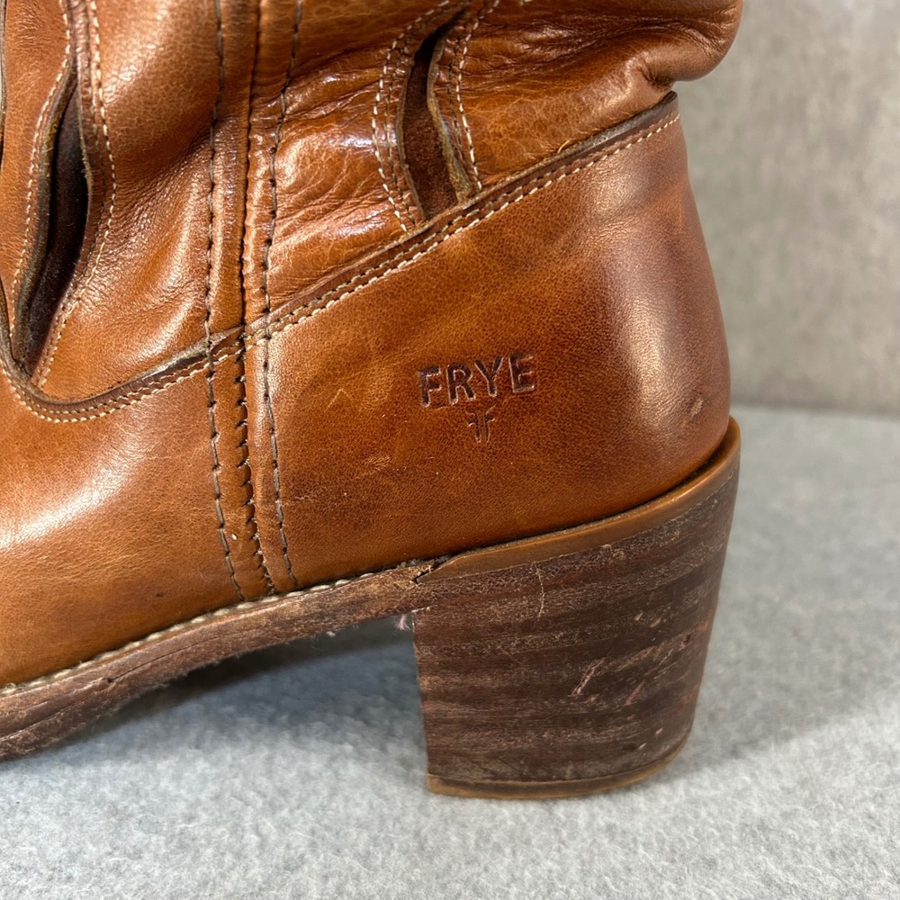 FRYE Sabrina Floral Inlay Campus Boots Brown Leather Western Womens Size 8B Vntg - Picture 14 of 16